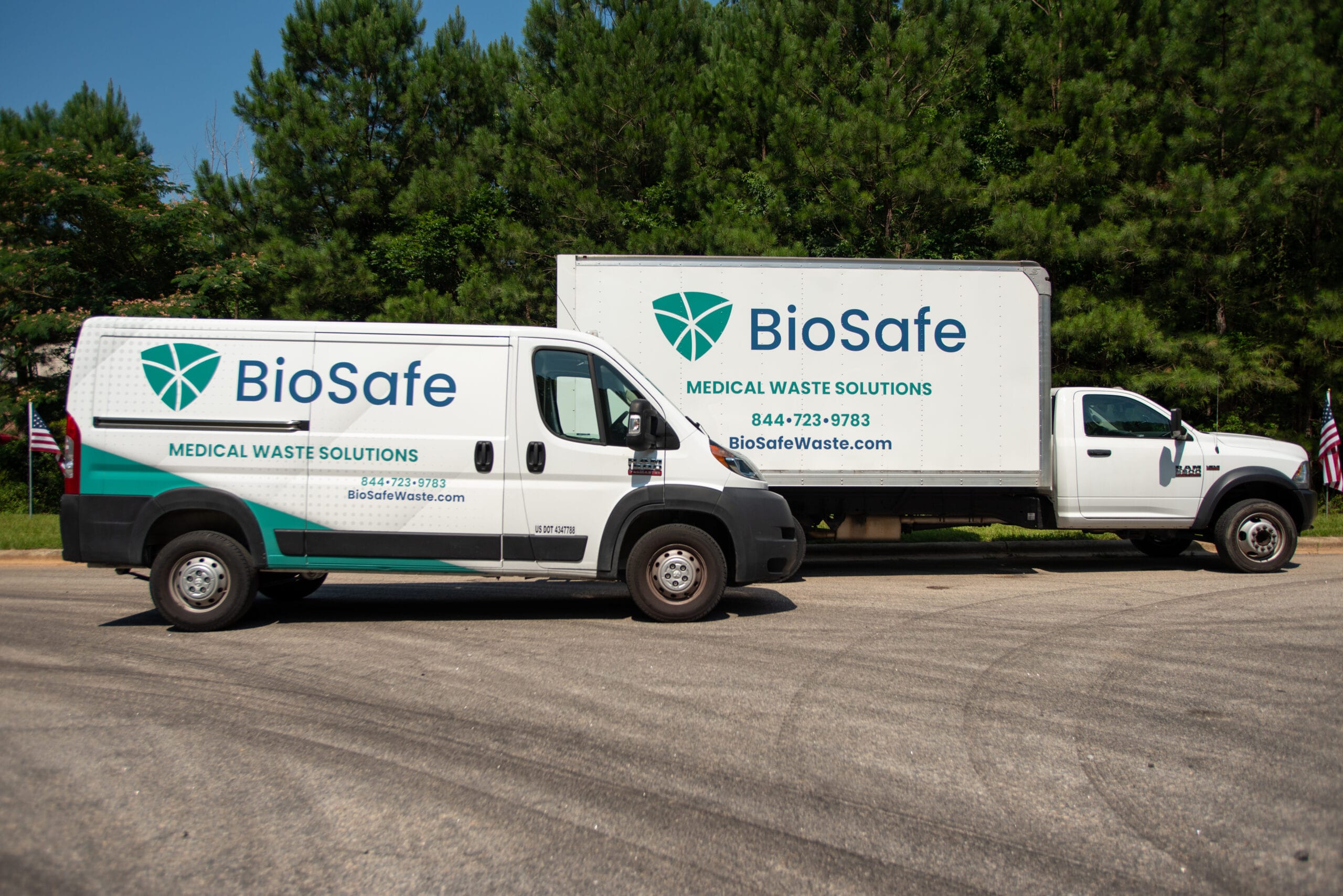 BioSafe medical waste service vans staged for collection routes